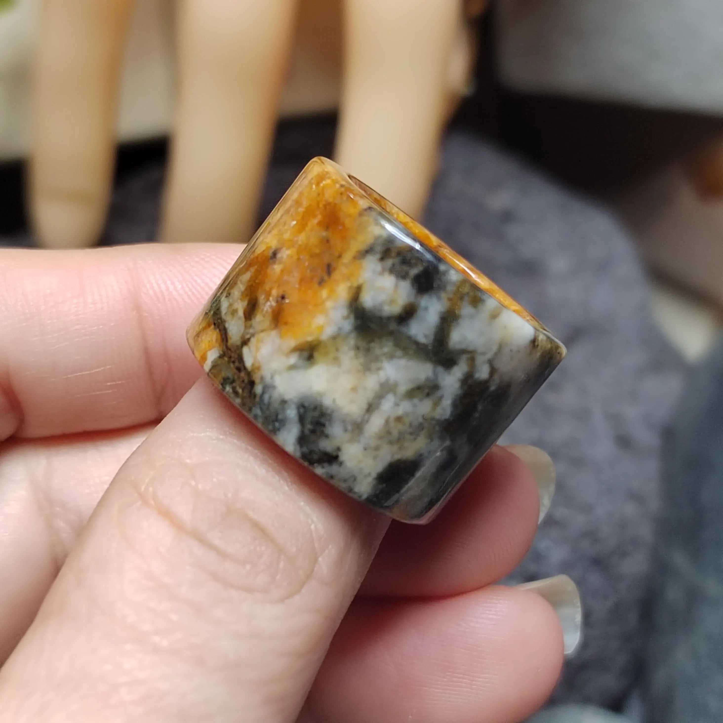 Certified Natural Xiuyan Jade Ring “Amber Stone Serenity” | Inner 18.1 mm (US 8) SL587 SL Precious