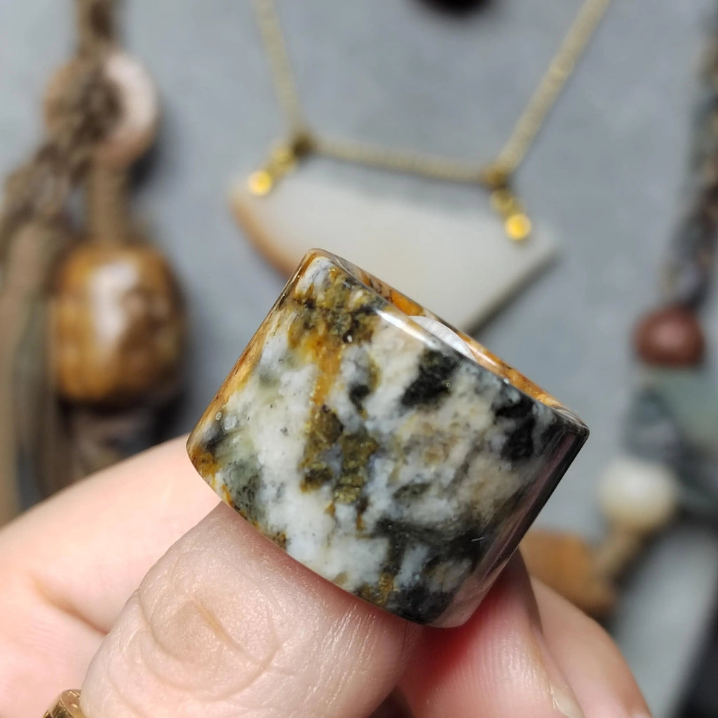 Certified Natural Xiuyan Jade Ring “Amber Stone Serenity” | Inner 18.1 mm (US 8) SL587 SL Precious