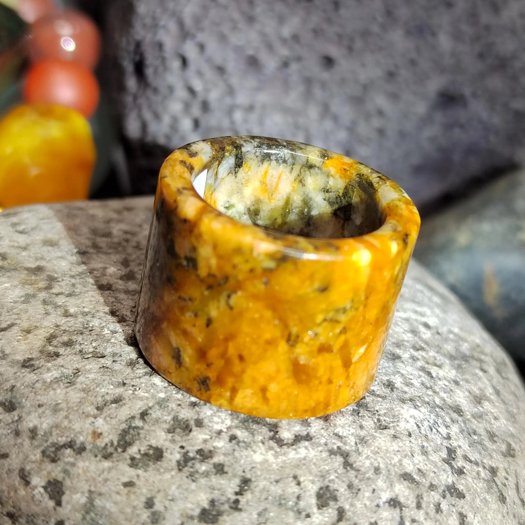 Certified Natural Xiuyan Jade Ring “Amber Stone Serenity” | Inner 18.1 mm (US 8) SL587 SL Precious