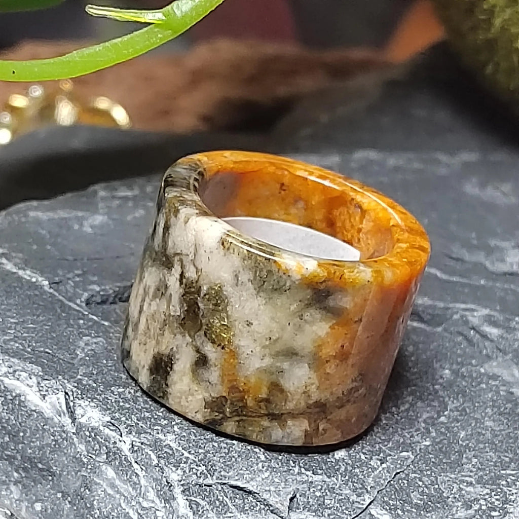 Certified Natural Xiuyan Jade Ring “Amber Stone Serenity” | Inner 18.1 mm (US 8) SL587 SL Precious