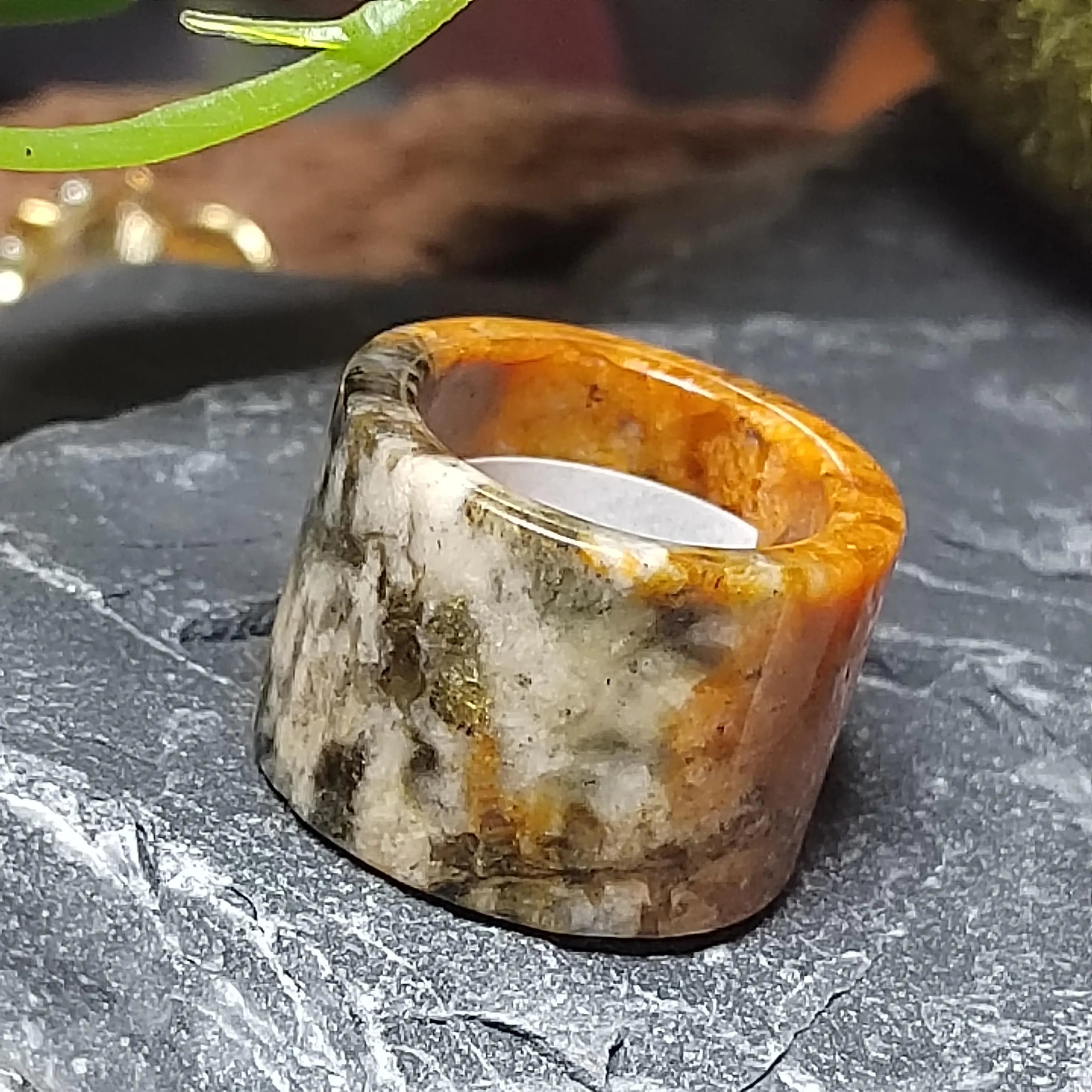 Certified Natural Xiuyan Jade Ring “Amber Stone Serenity” | Inner 18.1 mm (US 8) SL587 SL Precious