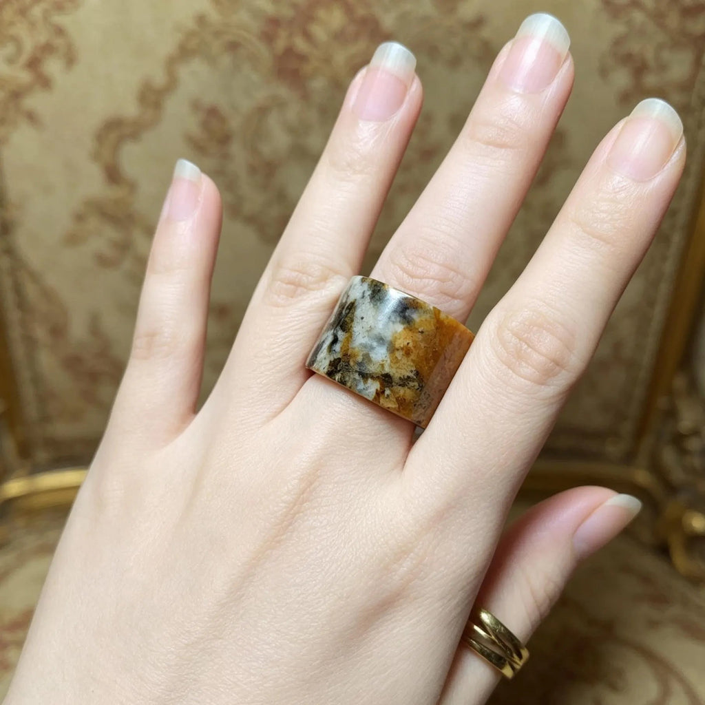 Certified Natural Xiuyan Jade Ring “Amber Stone Serenity” | Inner 18.1 mm (US 8) SL587 SL Precious