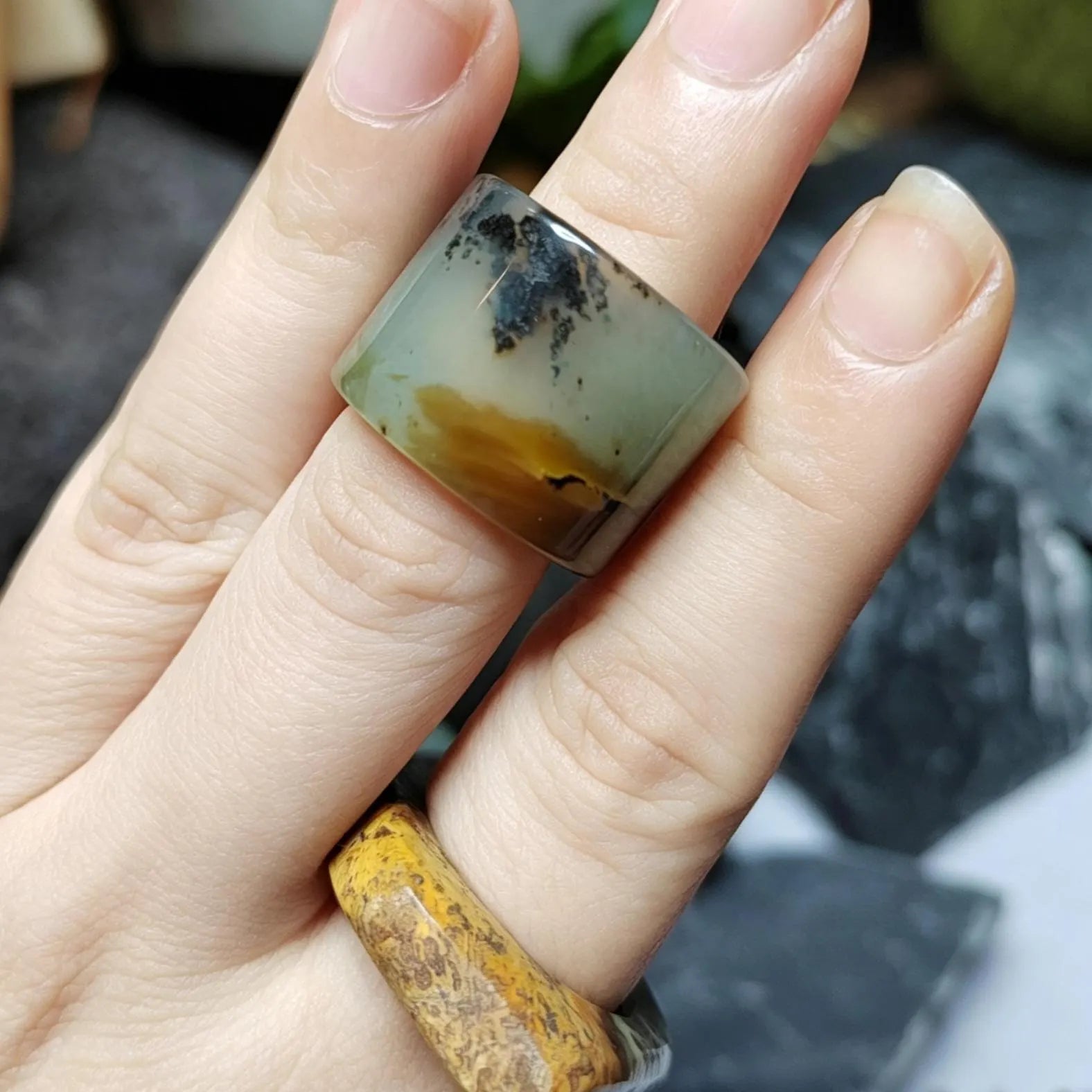 Certified Natural Xiuyan Jade Ring “Celestial Feather Mist” Inner 16.4 mm  (US 6)  SL589 SL Precious