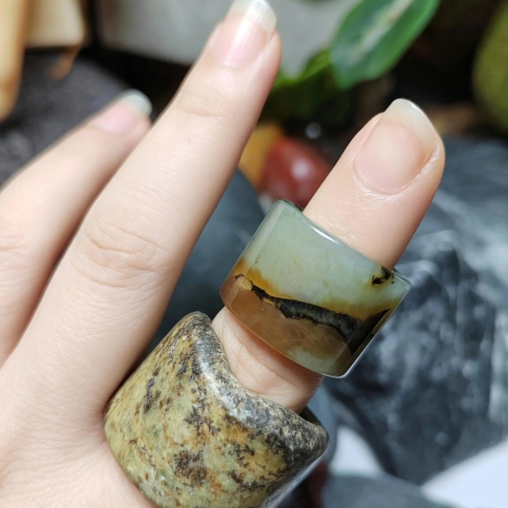 Certified Natural Xiuyan Jade Ring “Celestial Feather Mist” Inner 16.4 mm  (US 6)  SL589 SL Precious