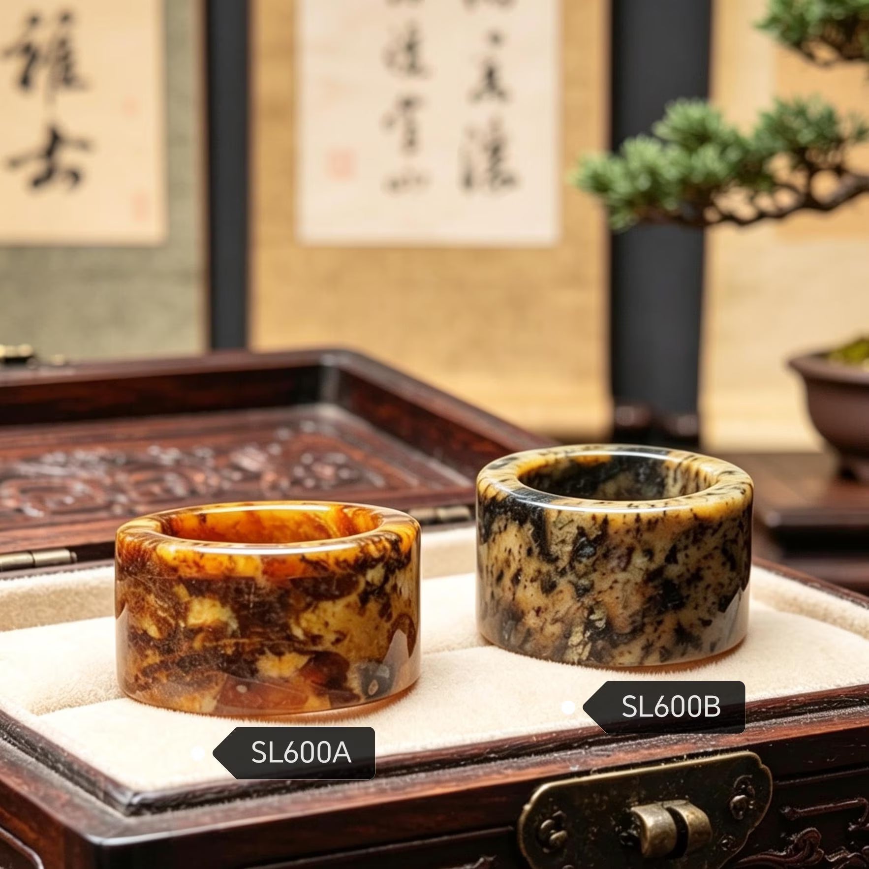 Certified Natural Xiuyan Jade Ring “Earth & Amber Harmony” |SL600A 17.8 mm (US 8) or SL600B 17.6 mm (US 7.75) SL Precious