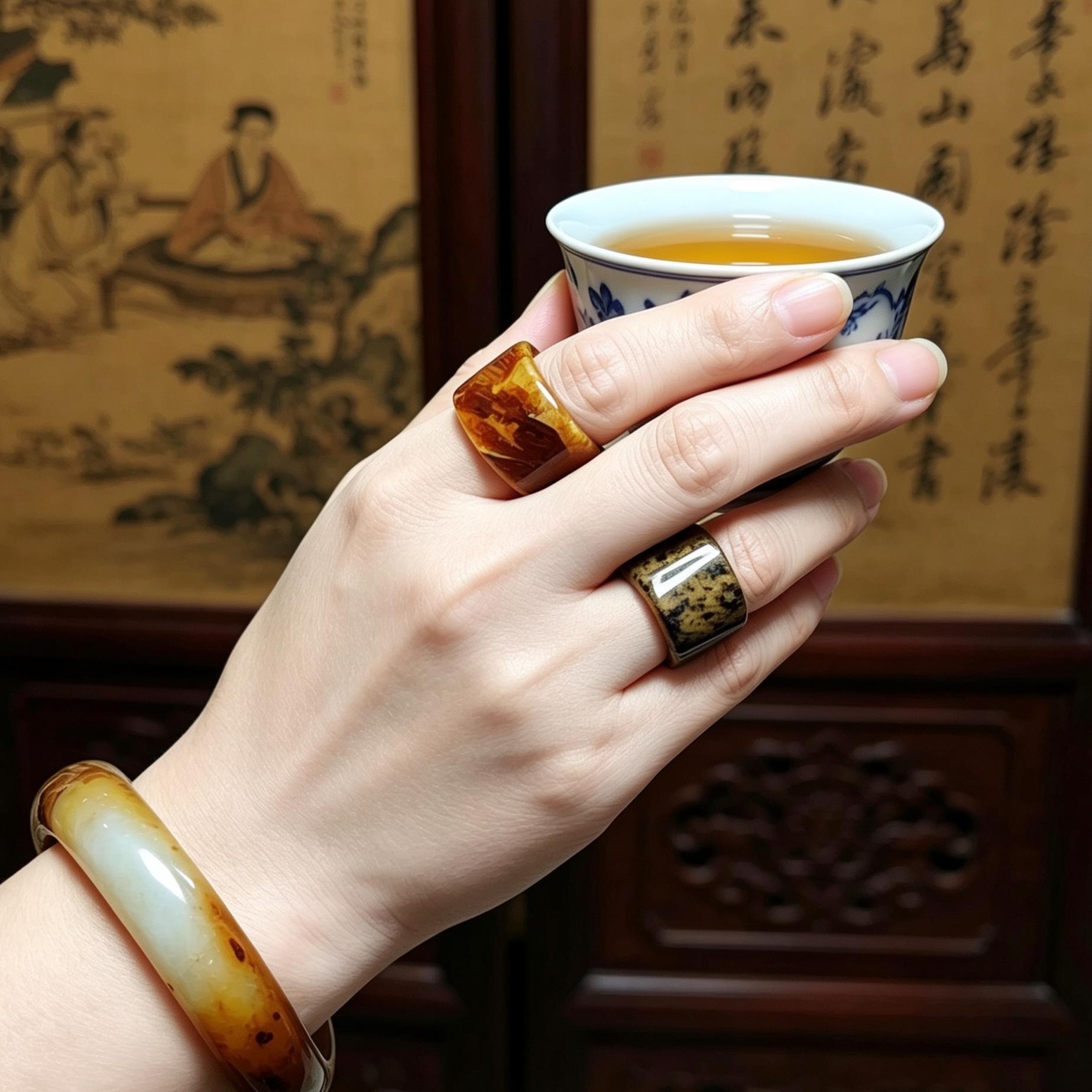 Certified Natural Xiuyan Jade Ring “Earth & Amber Harmony” |SL600A 17.8 mm (US 8) or SL600B 17.6 mm (US 7.75) SL Precious