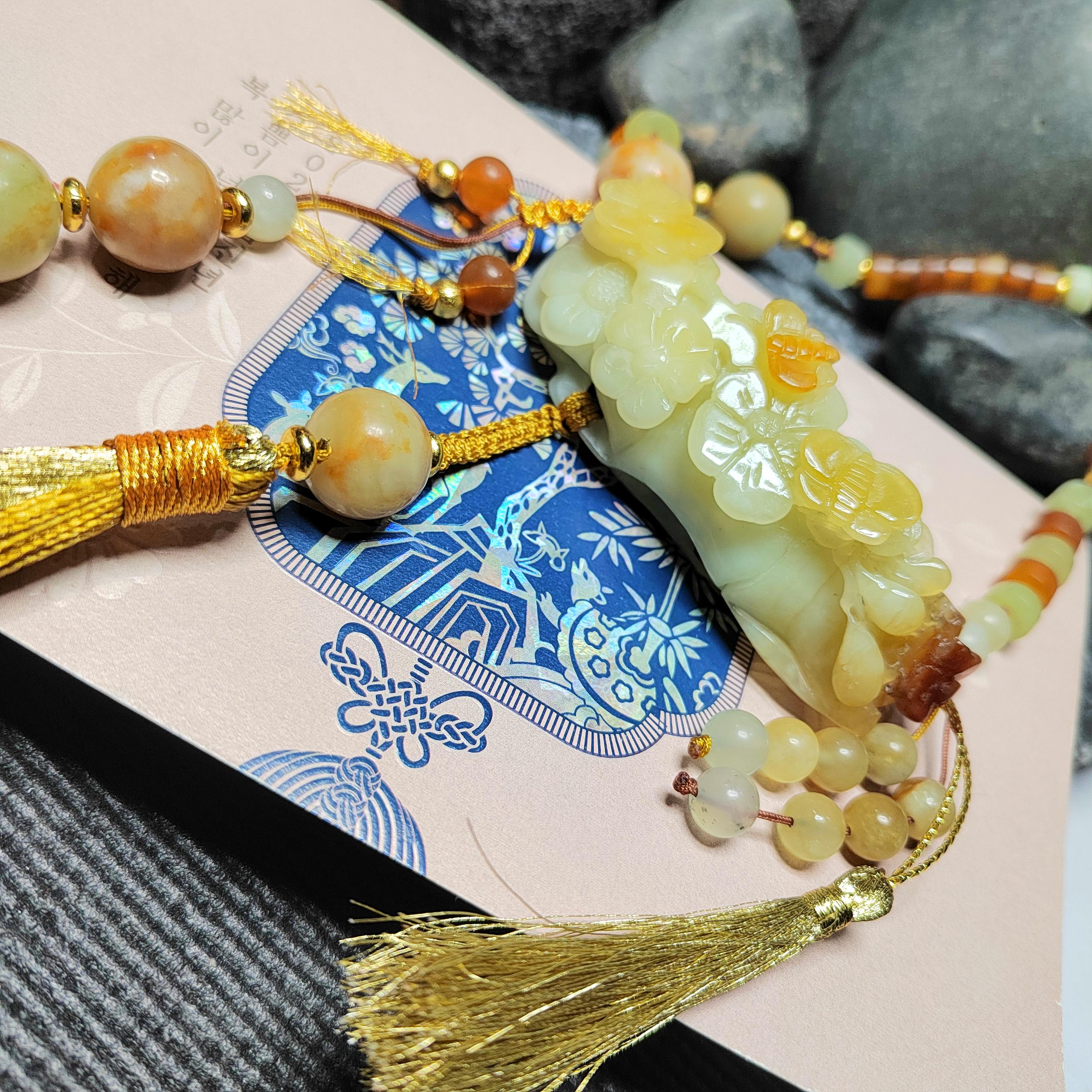 Certified Natural Xiuyan Jade King Stone “Butterflies, Plum Blossoms & Bamboo” Pendant Necklace | SL605 SL Precious