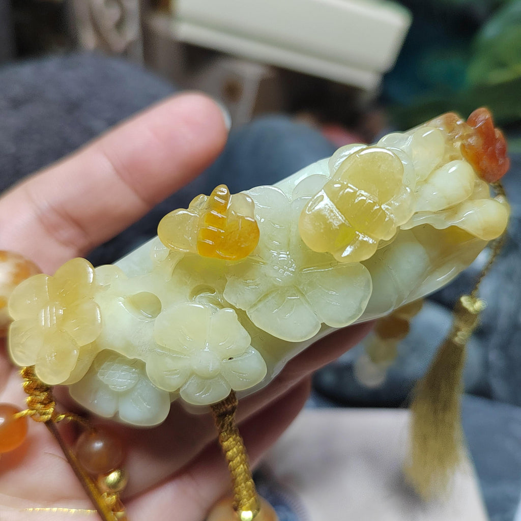 Certified Natural Xiuyan Jade King Stone “Butterflies, Plum Blossoms & Bamboo” Pendant Necklace | SL605 SL Precious