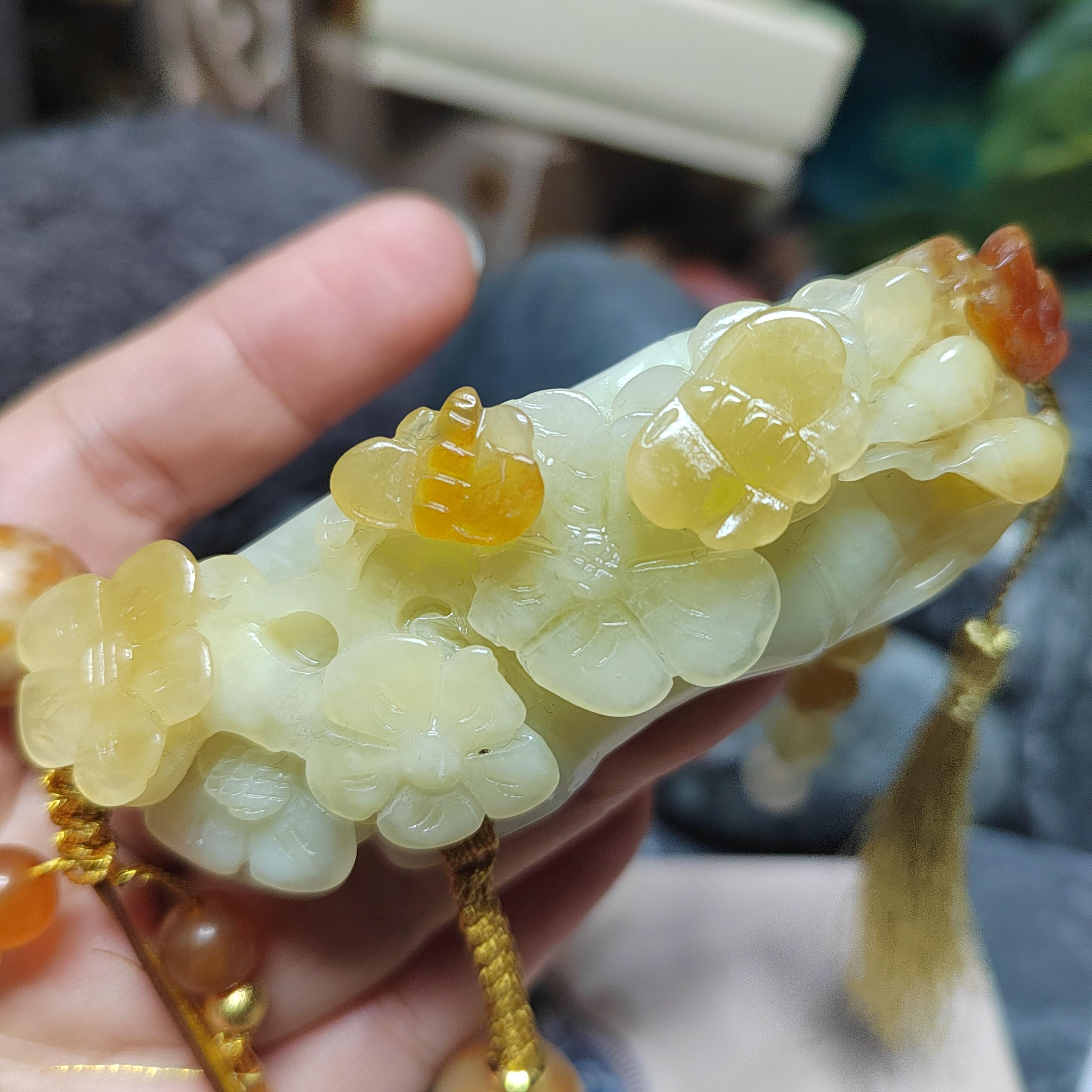 Certified Natural Xiuyan Jade King Stone “Butterflies, Plum Blossoms & Bamboo” Pendant Necklace | SL605 SL Precious