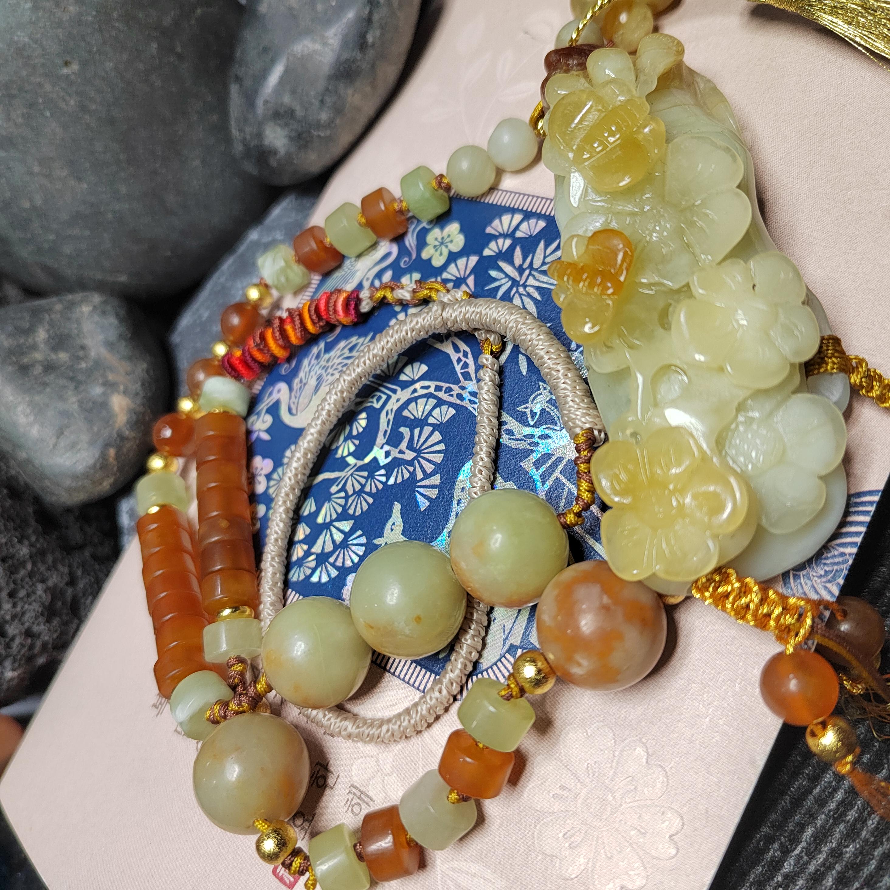 Certified Natural Xiuyan Jade King Stone “Butterflies, Plum Blossoms & Bamboo” Pendant Necklace | SL605 SL Precious