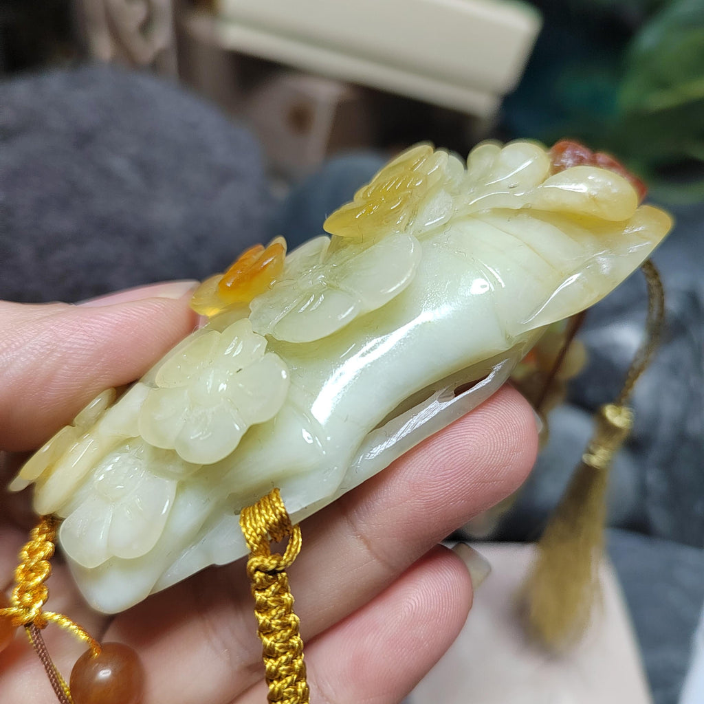 Certified Natural Xiuyan Jade King Stone “Butterflies, Plum Blossoms & Bamboo” Pendant Necklace | SL605 SL Precious