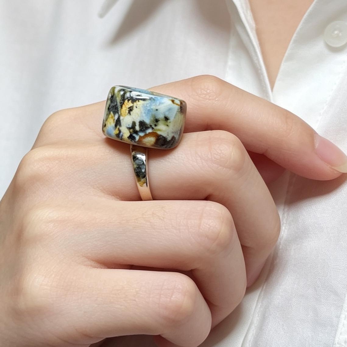 Certified Natural Xiuyan Jade Ring “Earth Blue Elegance” | Inner 16.3 mm (US 6)  SL593 SL Precious