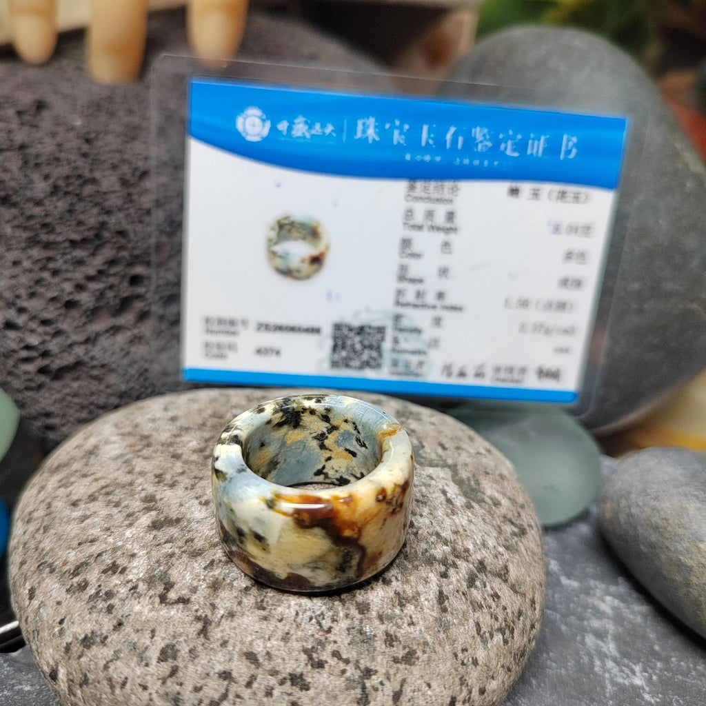 Certified Natural Xiuyan Jade Ring “Earth Blue Elegance” | Inner 16.3 mm (US 6)  SL593 SL Precious