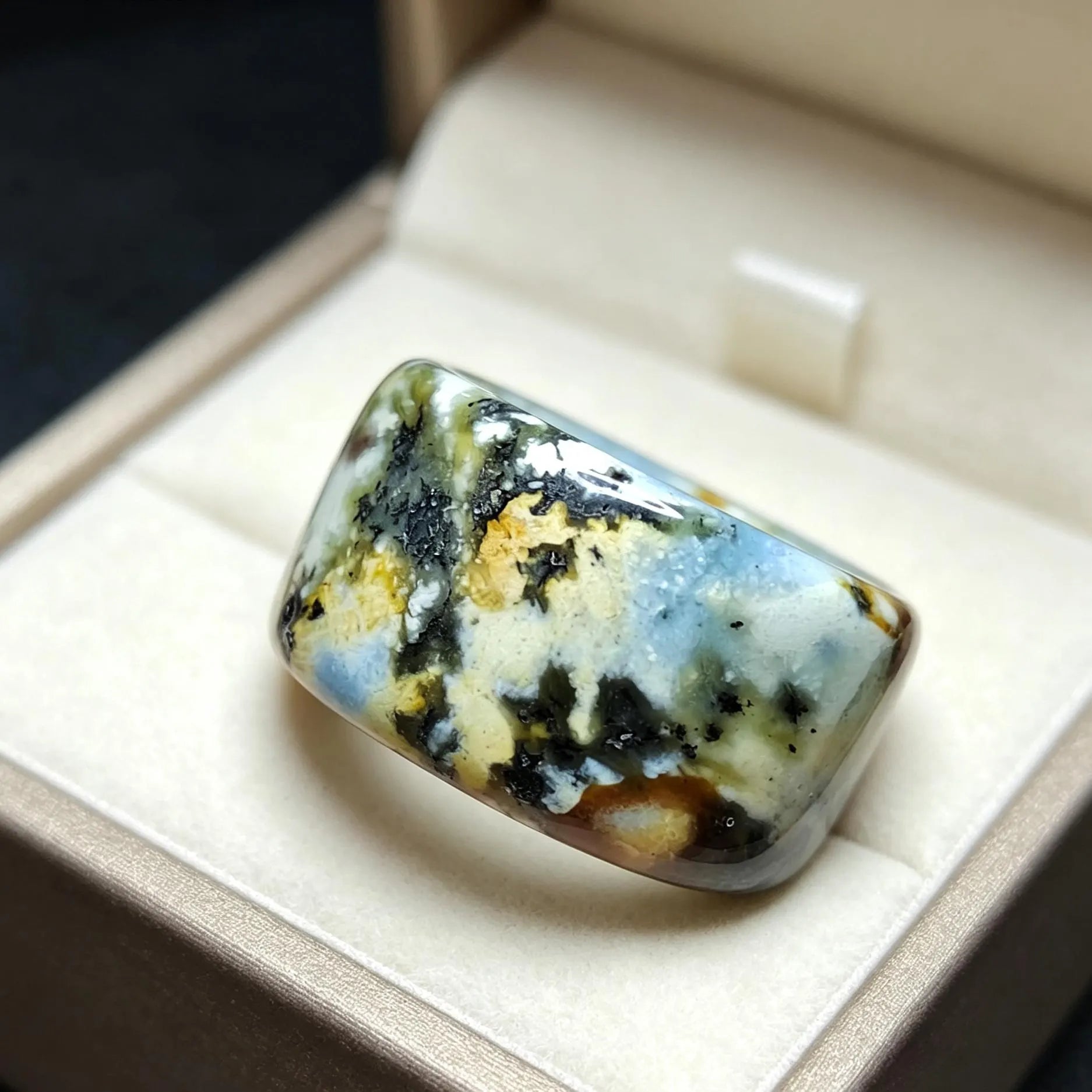 Certified Natural Xiuyan Jade Ring “Earth Blue Elegance” | Inner 16.3 mm (US 6)  SL593 SL Precious