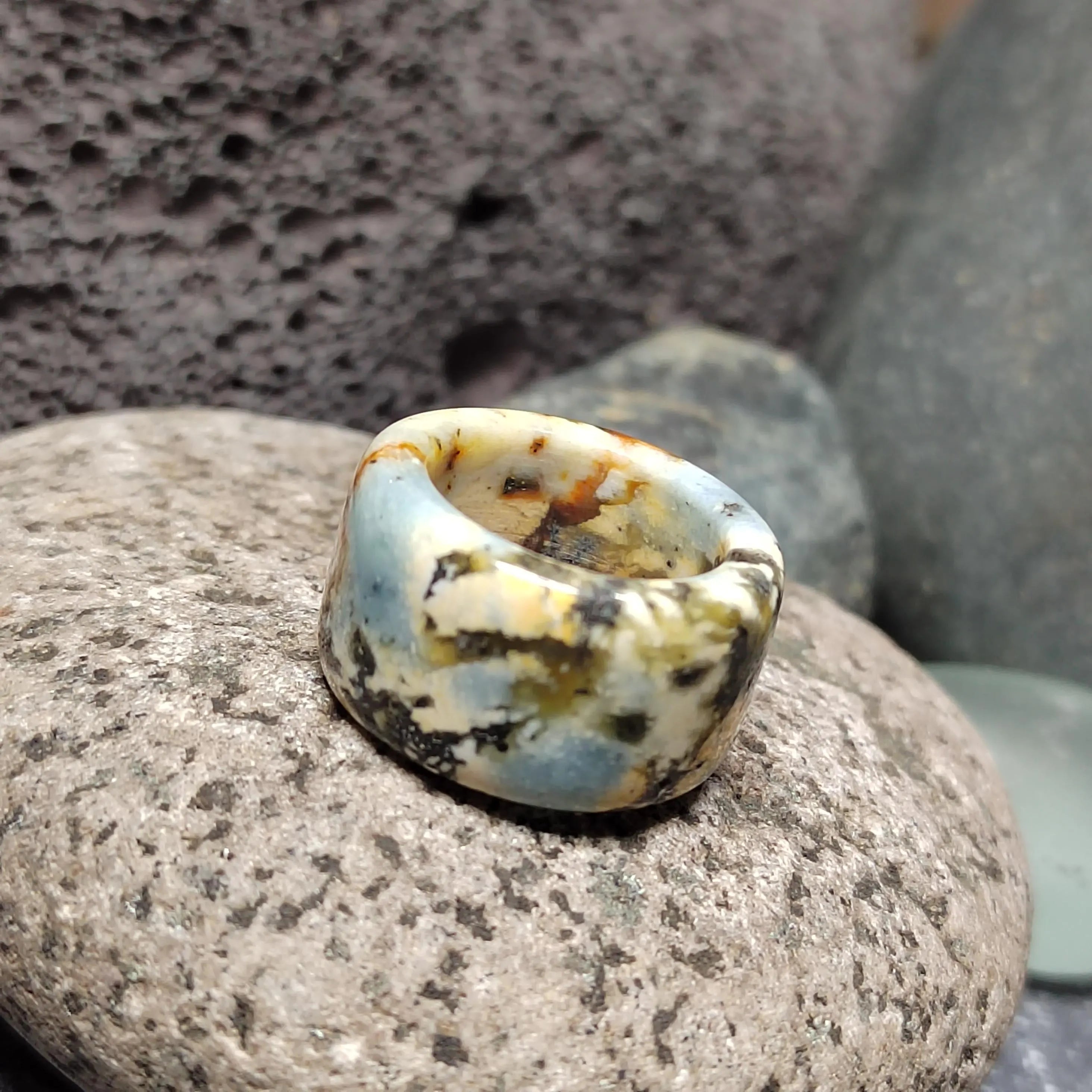 Certified Natural Xiuyan Jade Ring “Earth Blue Elegance” | Inner 16.3 mm (US 6)  SL593 SL Precious