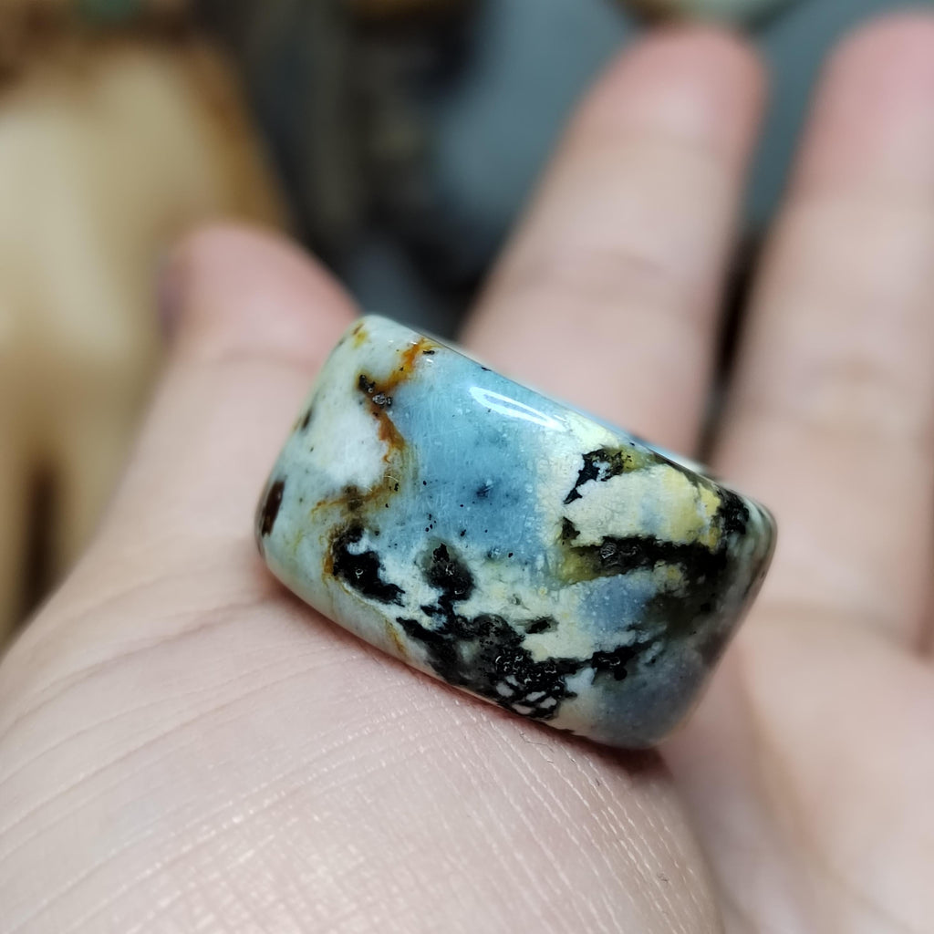 Certified Natural Xiuyan Jade Ring “Earth Blue Elegance” | Inner 16.3 mm (US 6)  SL593 SL Precious