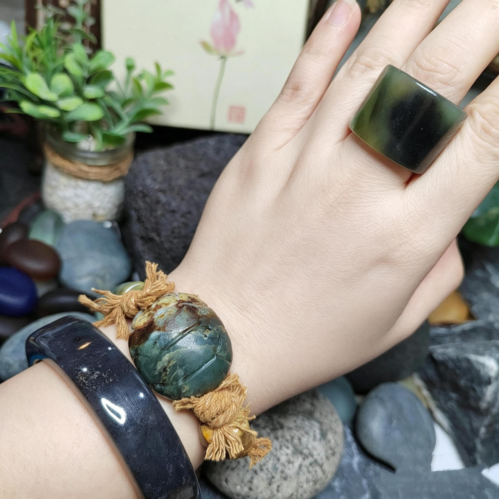 Certified Natural Xiuyan Jade Ring “Emerald Mist Strength” | Inner 18.6 mm  (US 8.75)  SL598 SL Precious