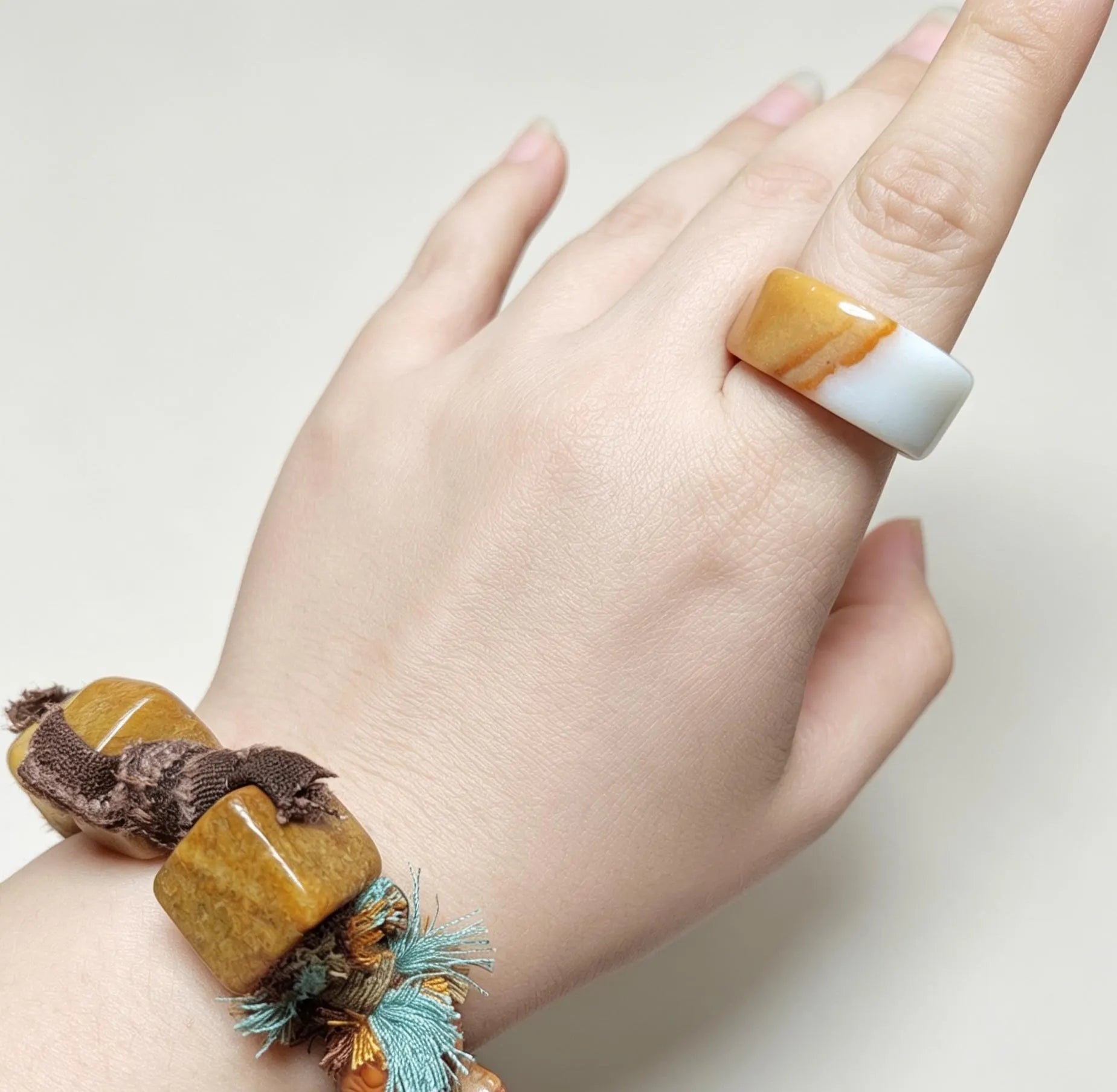 Certified Natural Xiuyan Jade Ring “Amber Cloud Serenity” | Inner 19.1 mm  (US 9)  SL595 SL Precious