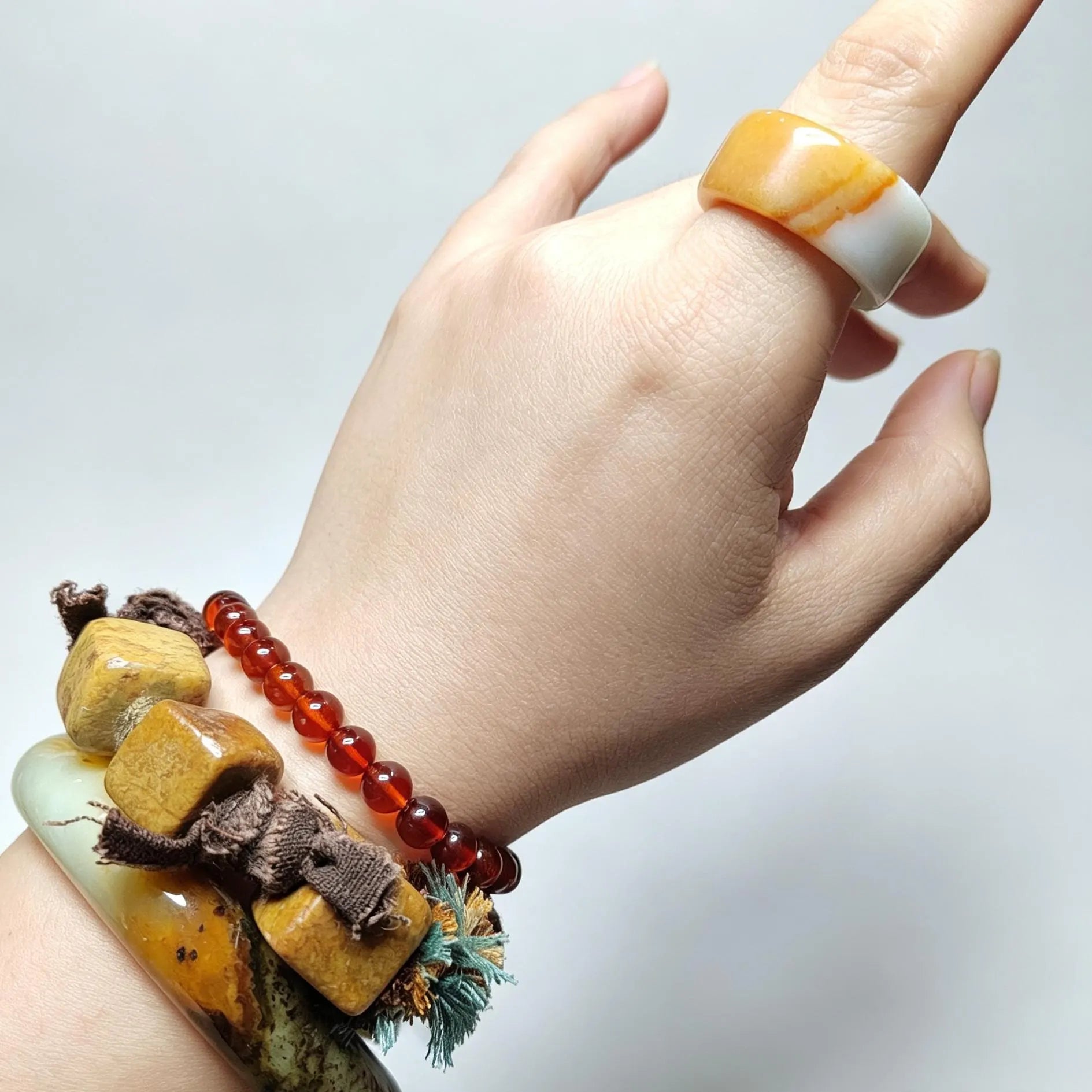Certified Natural Xiuyan Jade Ring “Amber Cloud Serenity” | Inner 19.1 mm  (US 9)  SL595 SL Precious