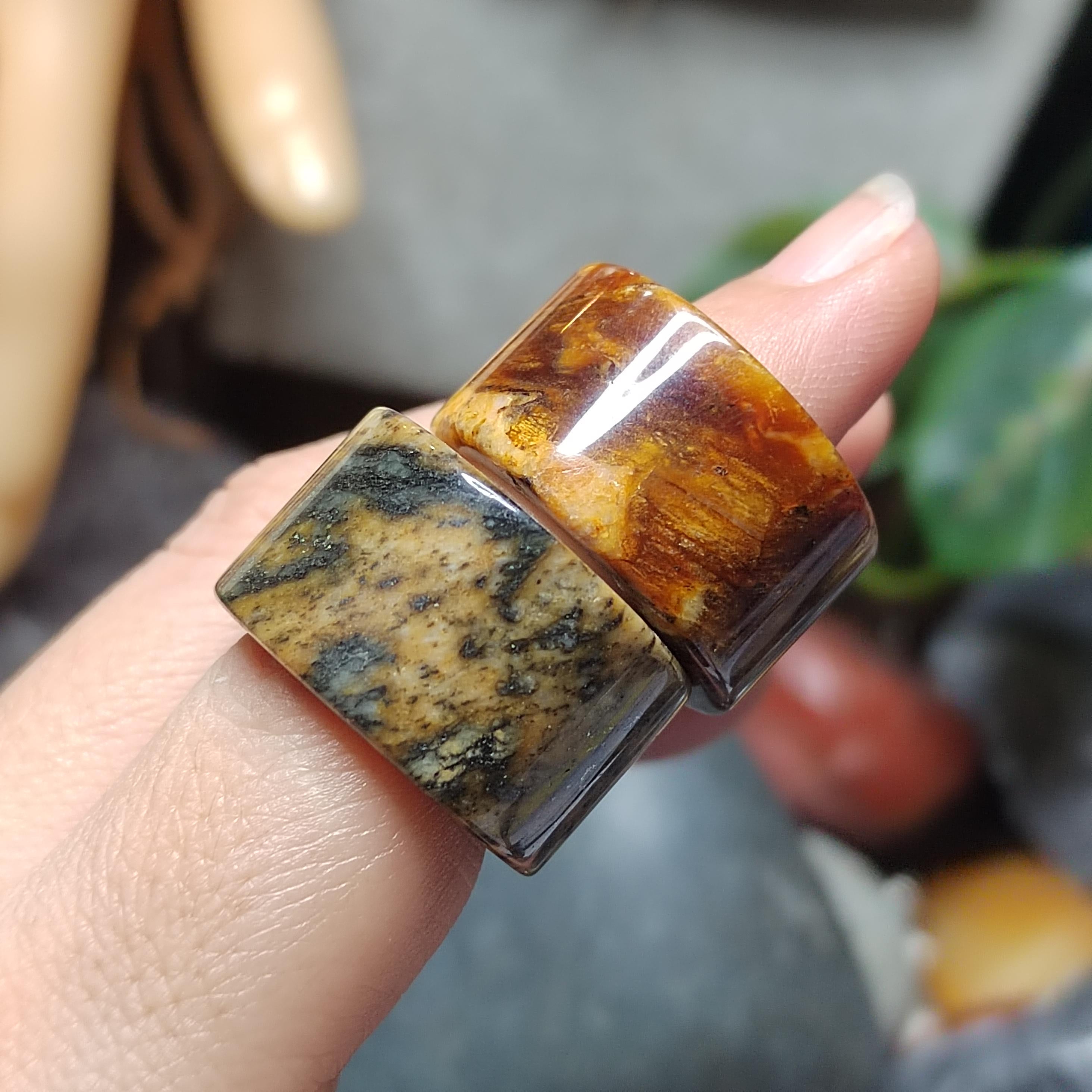 Certified Natural Xiuyan Jade Ring “Earth & Amber Harmony” |SL600A 17.8 mm (US 8) or SL600B 17.6 mm (US 7.75) SL Precious