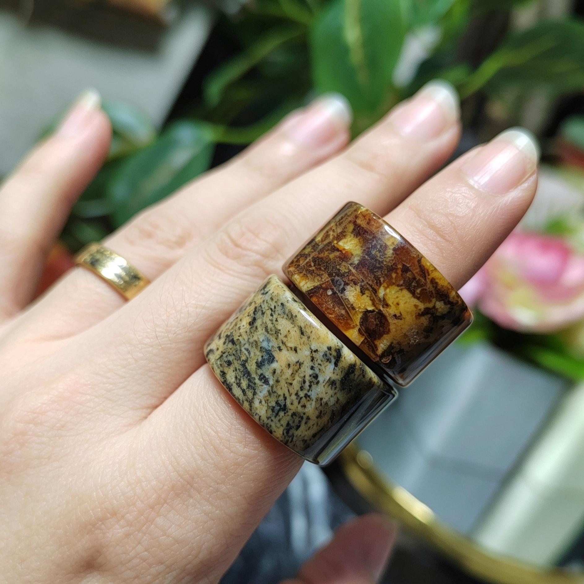 Certified Natural Xiuyan Jade Ring “Earth & Amber Harmony” |SL600A 17.8 mm (US 8) or SL600B 17.6 mm (US 7.75) SL Precious