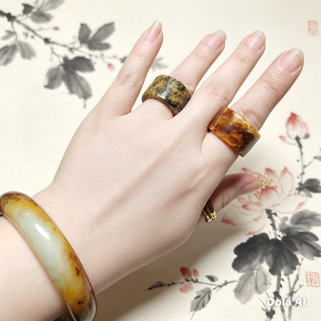 Certified Natural Xiuyan Jade Ring “Earth & Amber Harmony” |SL600A 17.8 mm (US 8) or SL600B 17.6 mm (US 7.75) SL Precious