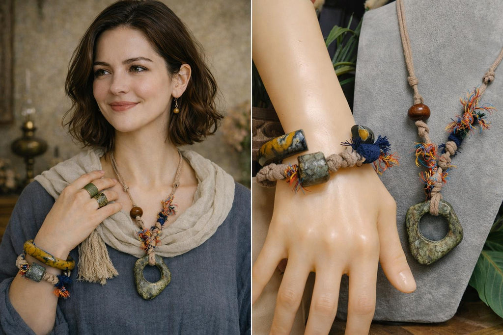 Certified Natural 2‑Piece Set Hemo Jade Ring/Pendant Adjustable Necklace | Barrel Bead Bracelet SL602 SL Precious