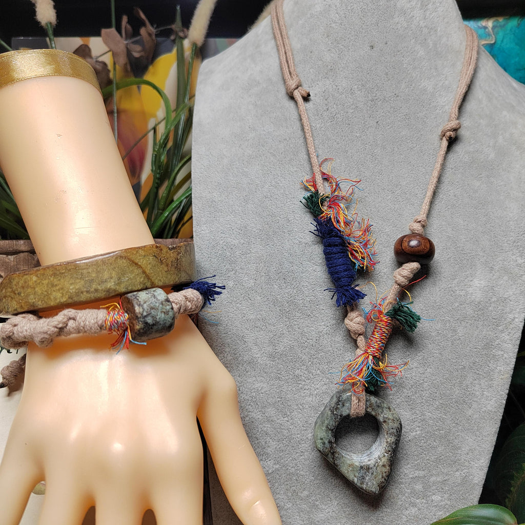 Certified Natural 2‑Piece Set Hemo Jade Ring/Pendant Adjustable Necklace | Barrel Bead Bracelet SL602 SL Precious