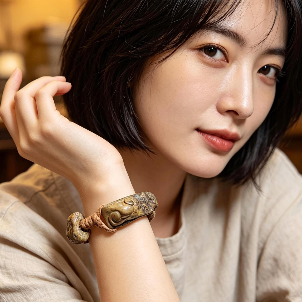 Certified Natural Hemo Jade Handcrafted RuYi Hui‑Pattern Adjustable Bracelet | SL603 SL Precious
