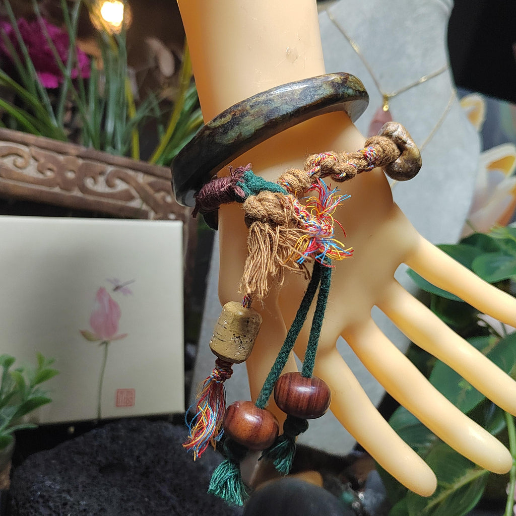 Certified Natural Hemo Jade Handcrafted RuYi Hui‑Pattern Adjustable Bracelet | SL603 SL Precious