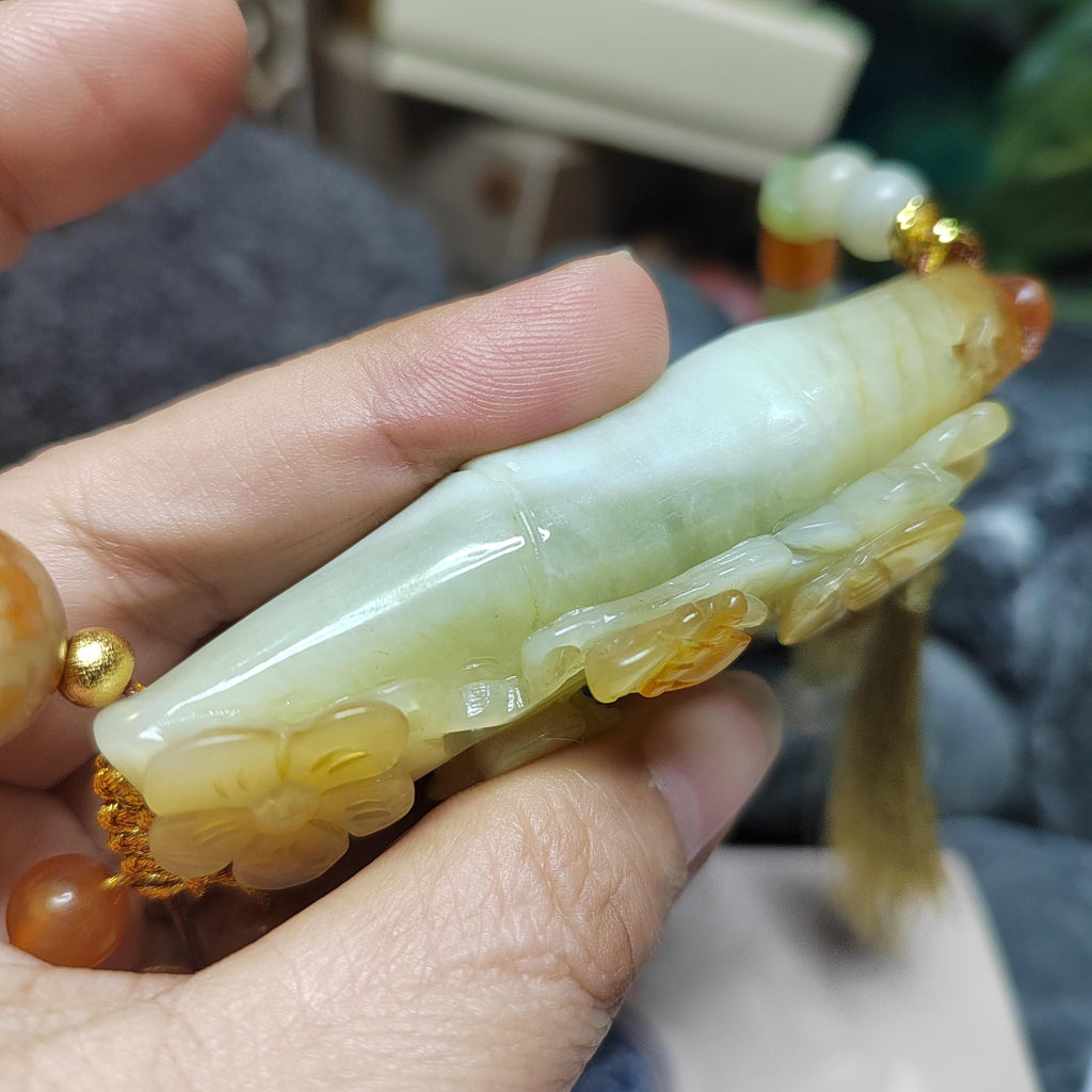 Certified Natural Xiuyan Jade King Stone “Butterflies, Plum Blossoms & Bamboo” Pendant Necklace | SL605 SL Precious
