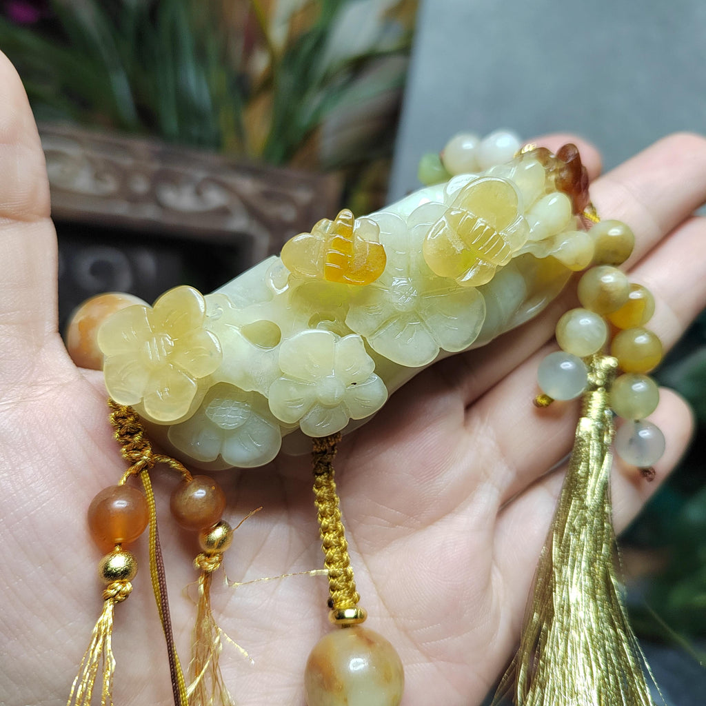 Certified Natural Xiuyan Jade King Stone “Butterflies, Plum Blossoms & Bamboo” Pendant Necklace | SL605 SL Precious