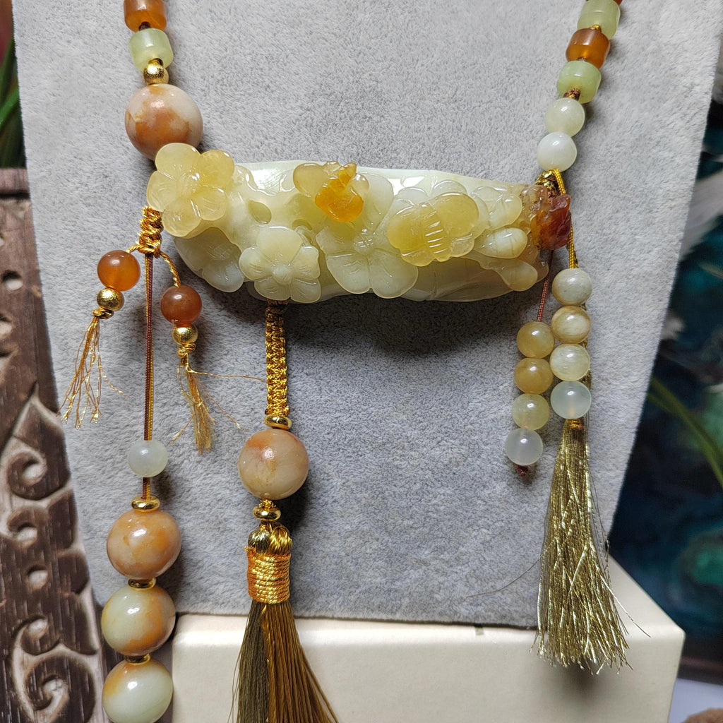 Certified Natural Xiuyan Jade King Stone “Butterflies, Plum Blossoms & Bamboo” Pendant Necklace | SL605 SL Precious