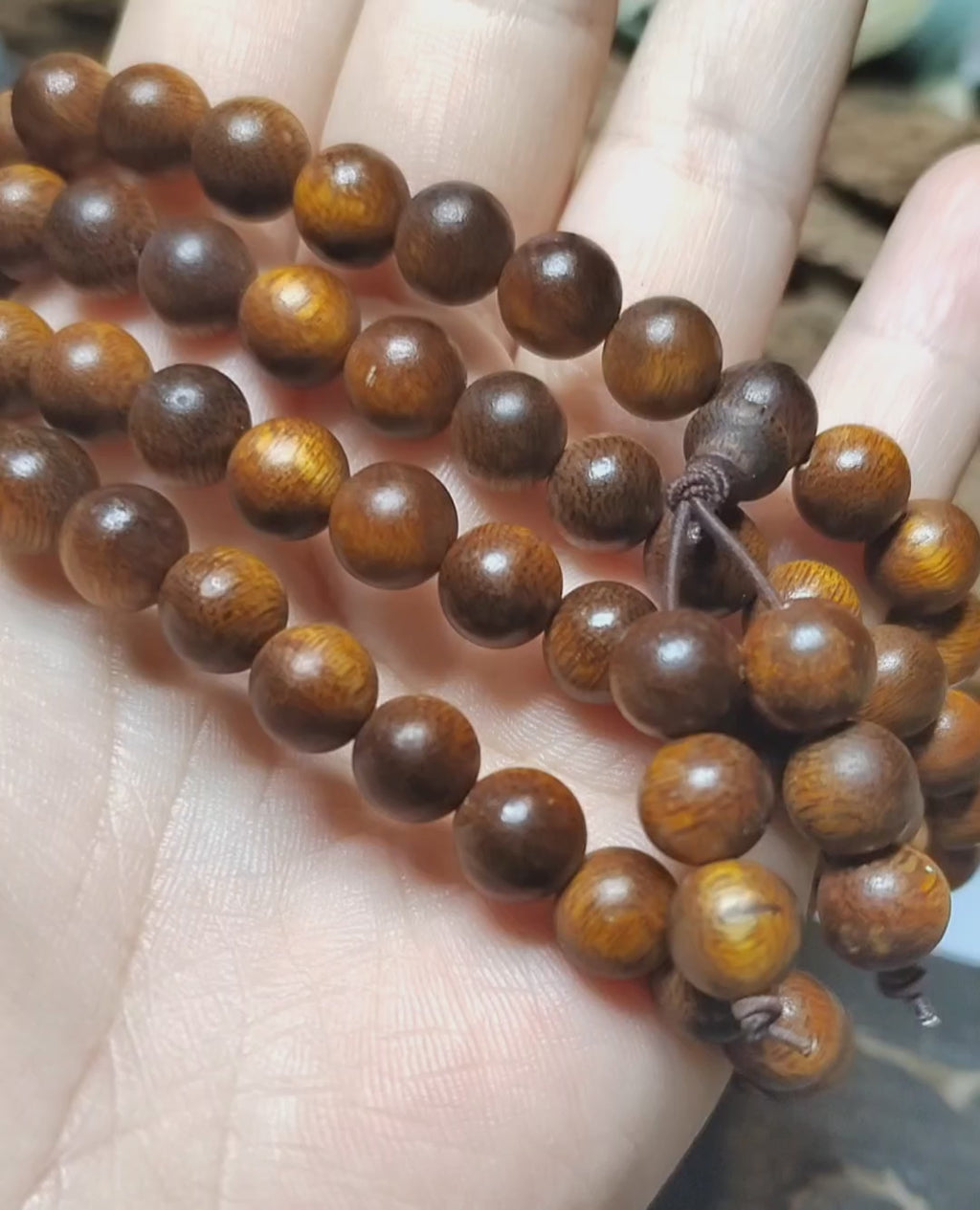 Cultivated Hainan Golden Star Agarwood 108 Mala Bracelet SL474