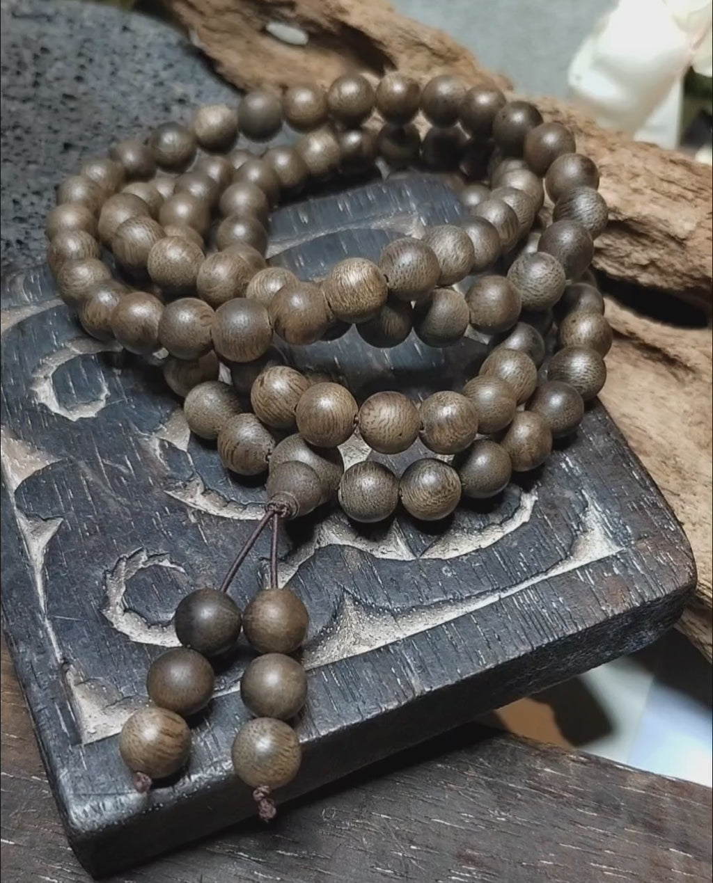 Cultivated Agarwood Mala Necklace – 108 Beads Vietnam Bai Qi Nan SL520